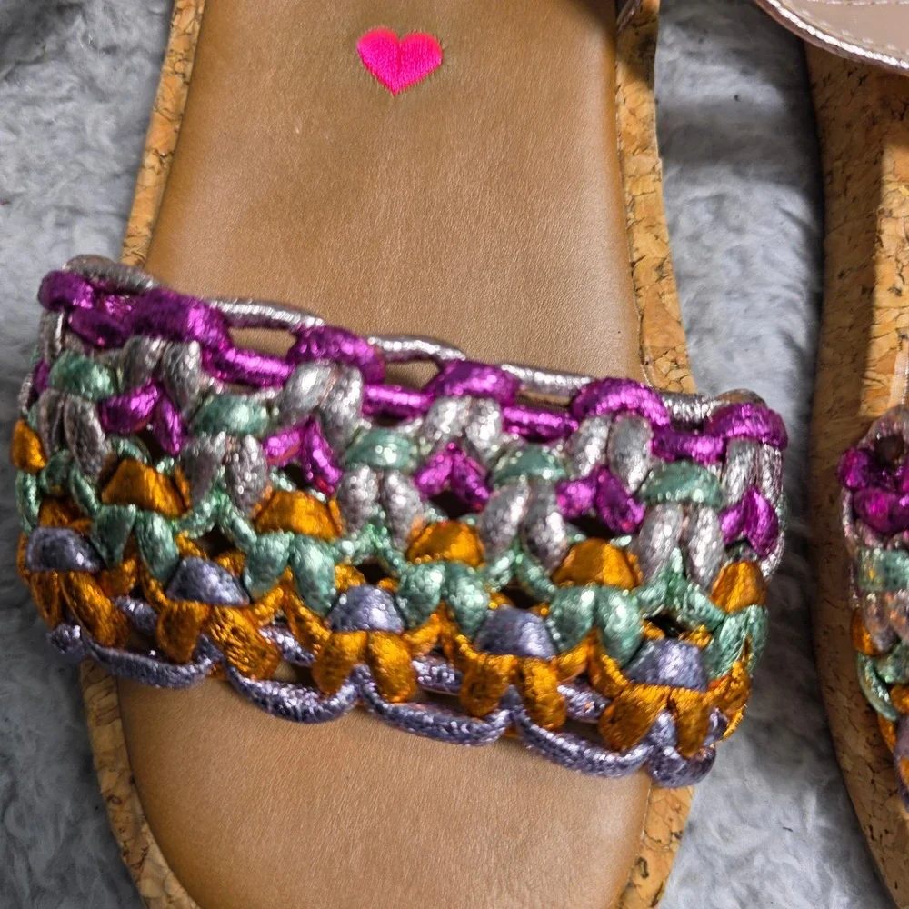 Steve Madden Sandals Pink Multi Braided Metallic Ankle Strap Girls Size 1‎ NEW